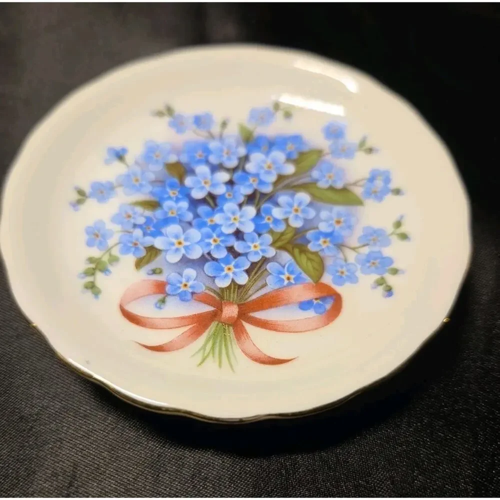 Alaska State Flower Forget-Me-Not Miniature Teacup & Saucer Set